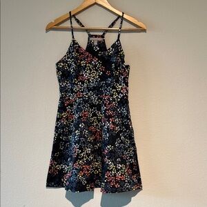 Banana Republic Factory Navy Multicolor Floral Print Fit and Flare Dress 0Petite